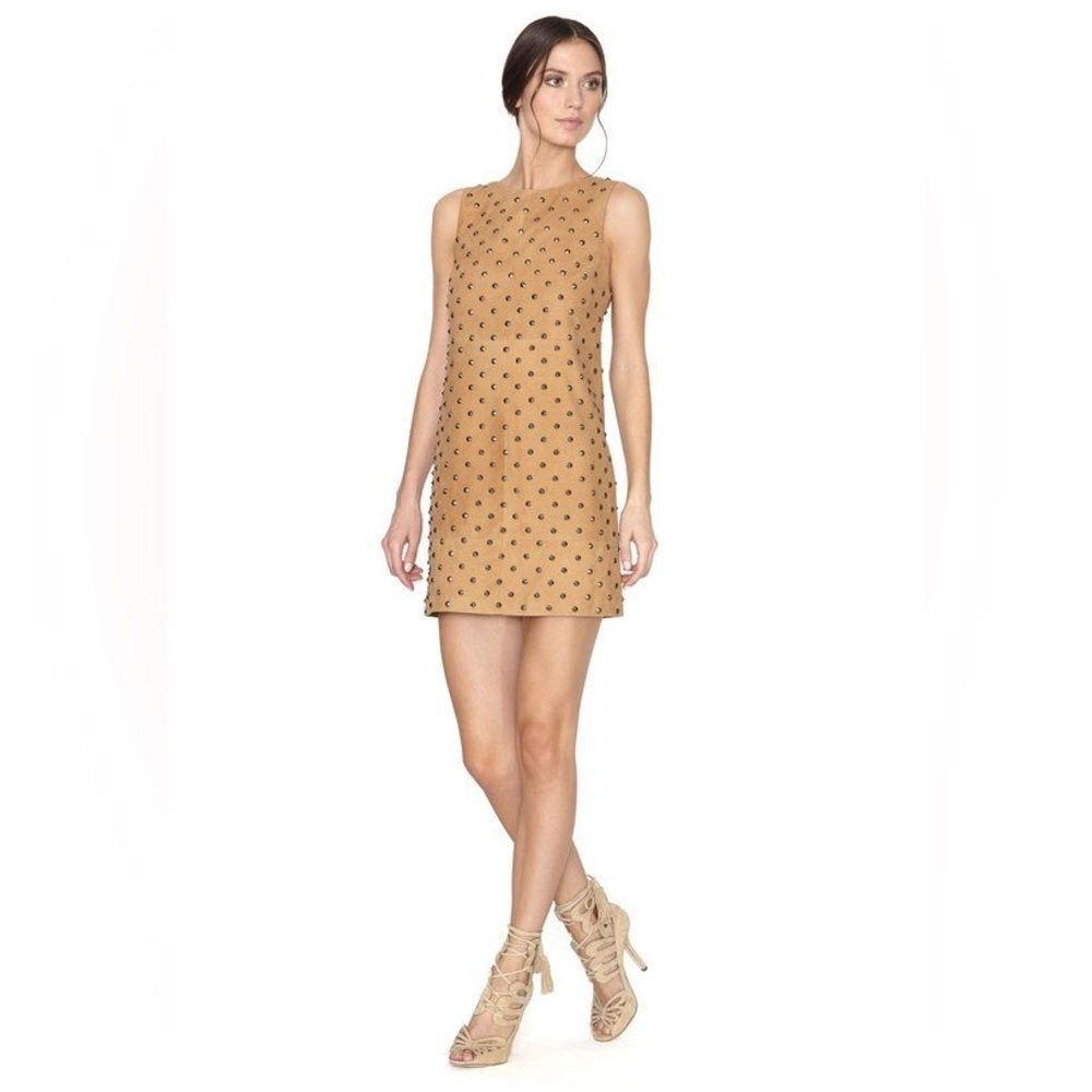 Alice + Olivia Clyde Studded Leather Mini Dress | Size 2 | Tan